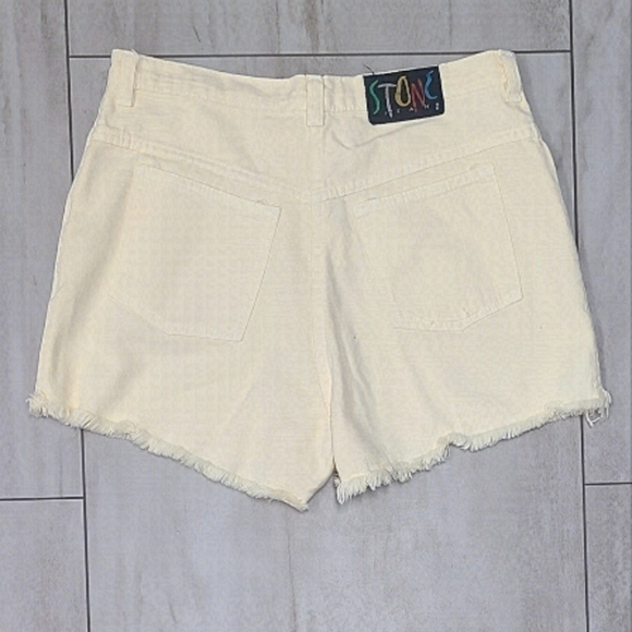 VINTAGE Stone Jeans Canary Yellow Denim High Waist Shorts - Size 13 - Picture 2 of 7